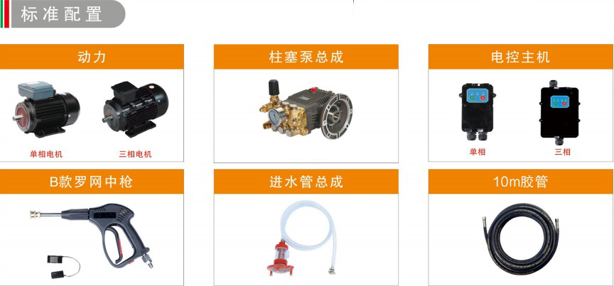 SY系列80-110-140-150-175-190公斤220V电动冷水高压清洗机标准配置